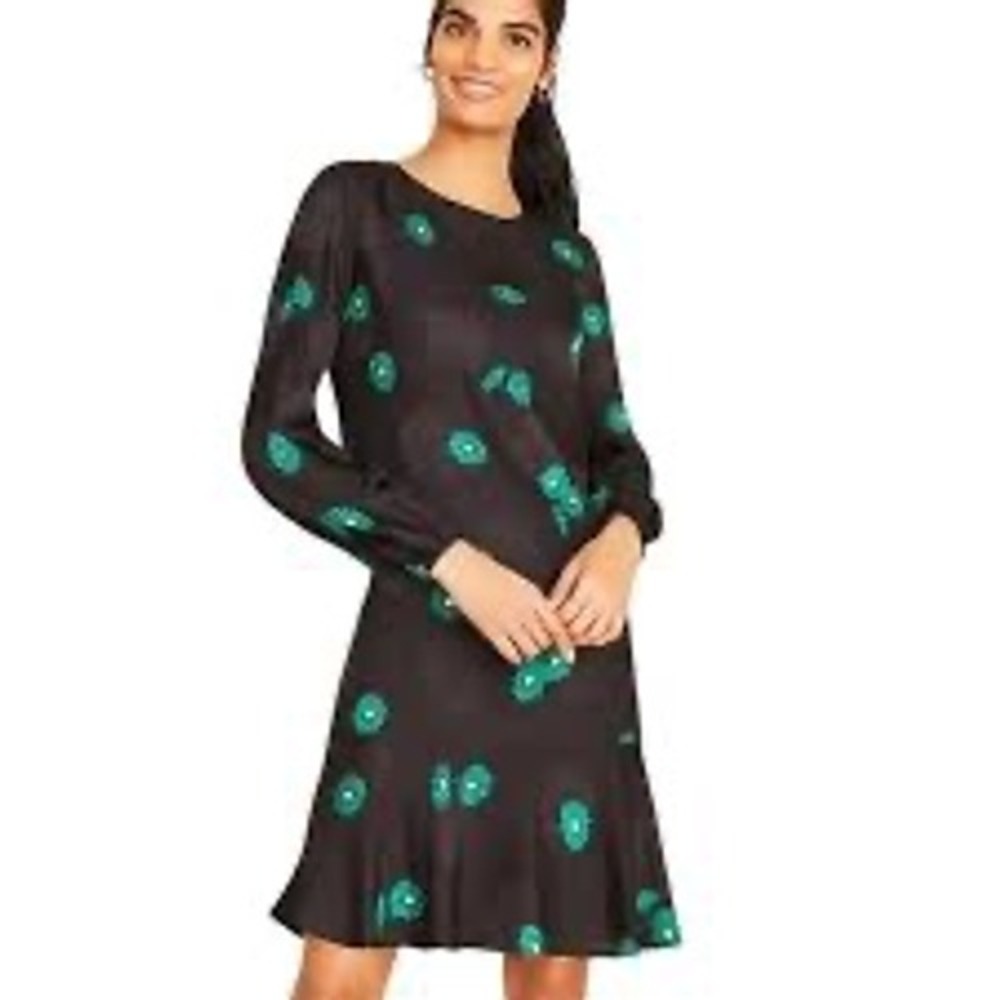 Ann Taylor Black‎ Floral Long Sleeve Ruffle Hem Dress - Chic & Stylish